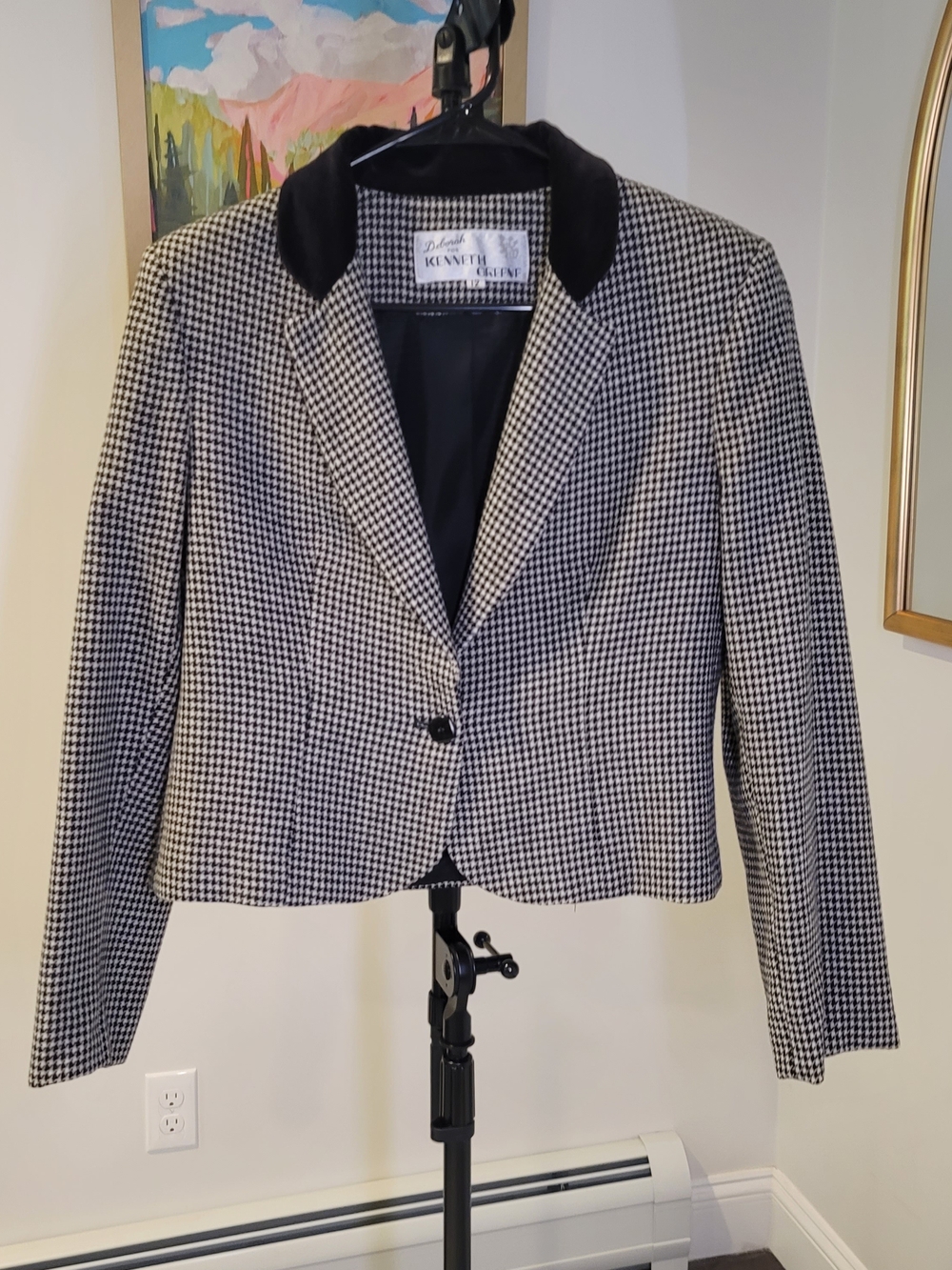 Vintage DEBORAH for KENNETH GREENE 100% Wool‎ Houdstooth Blazer Women's Size 12